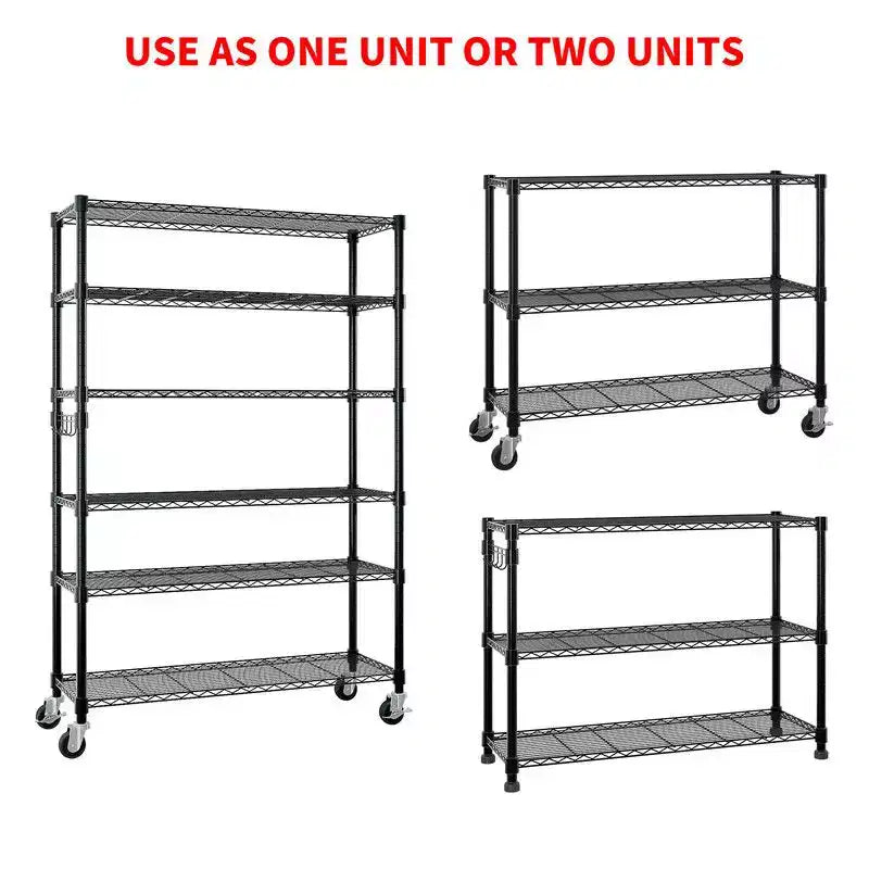 46" Wide Height-Adjustable Steel Wire Shelving Unit with Wheels, Heavy-Duty Storage