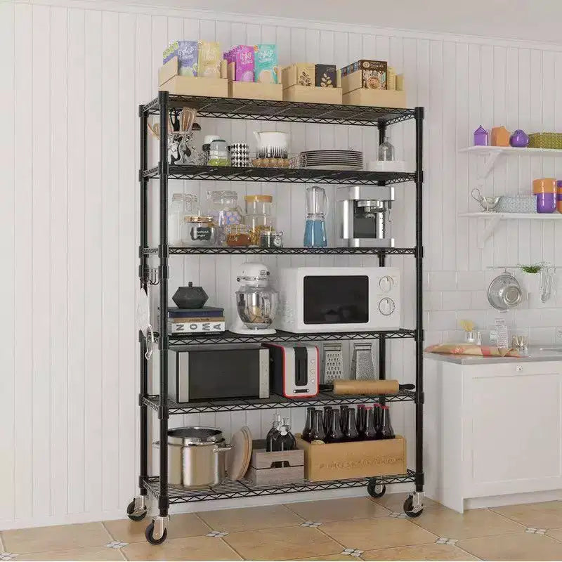 46" Wide Height-Adjustable Steel Wire Shelving Unit with Wheels, Heavy-Duty Storage