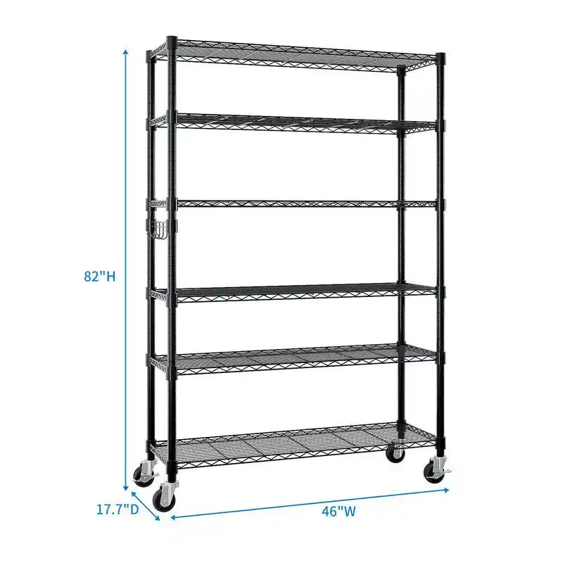 46" Wide Height-Adjustable Steel Wire Shelving Unit with Wheels, Heavy-Duty Storage