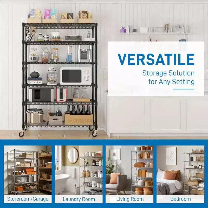 46" Wide Height-Adjustable Steel Wire Shelving Unit with Wheels, Heavy-Duty Storage