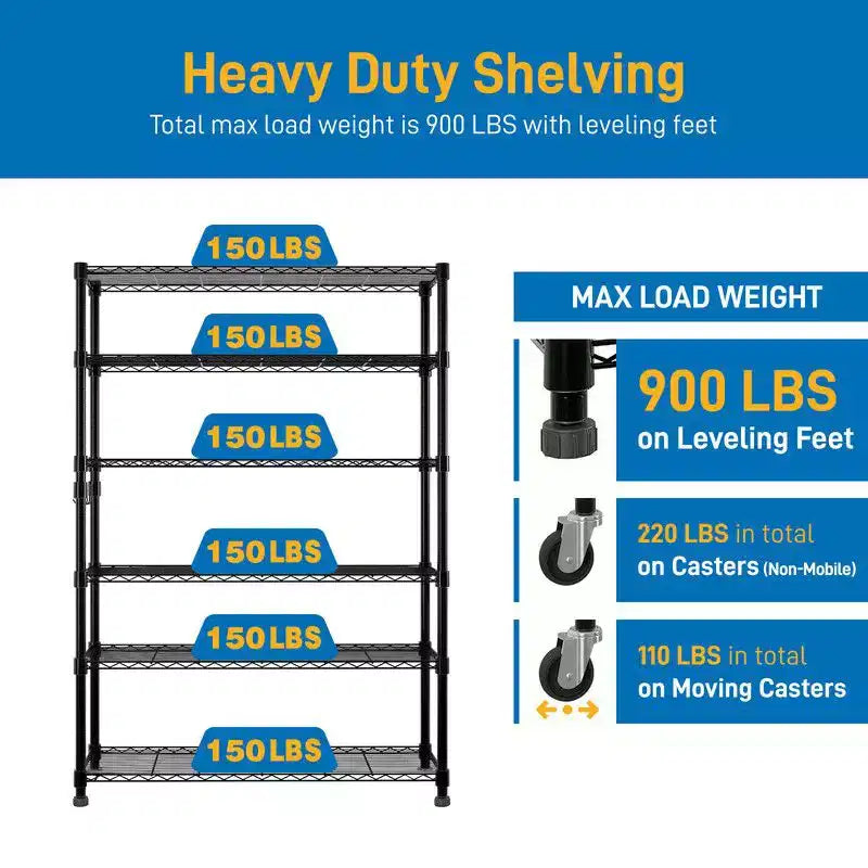 46" Wide Height-Adjustable Steel Wire Shelving Unit with Wheels, Heavy-Duty Storage