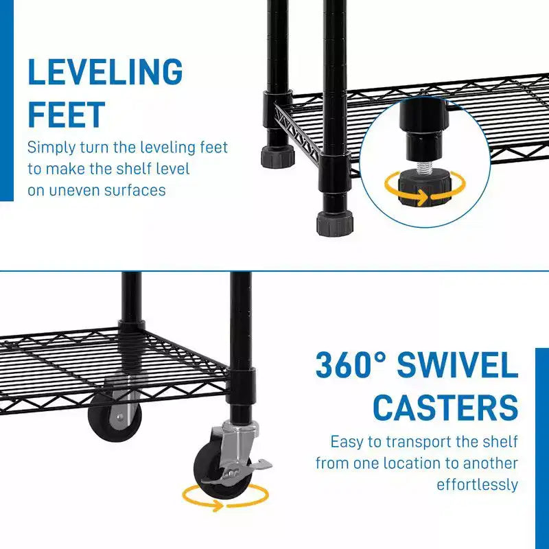 46" Wide Height-Adjustable Steel Wire Shelving Unit with Wheels, Heavy-Duty Storage