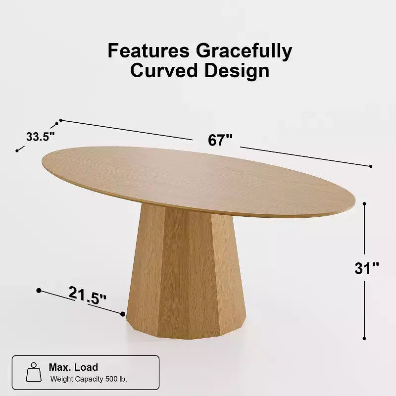 67-Inch Nordic Style Round Solid Wood Dining Table, Modern Simple Home Restaurant Large Round Table, Light Luxury Design