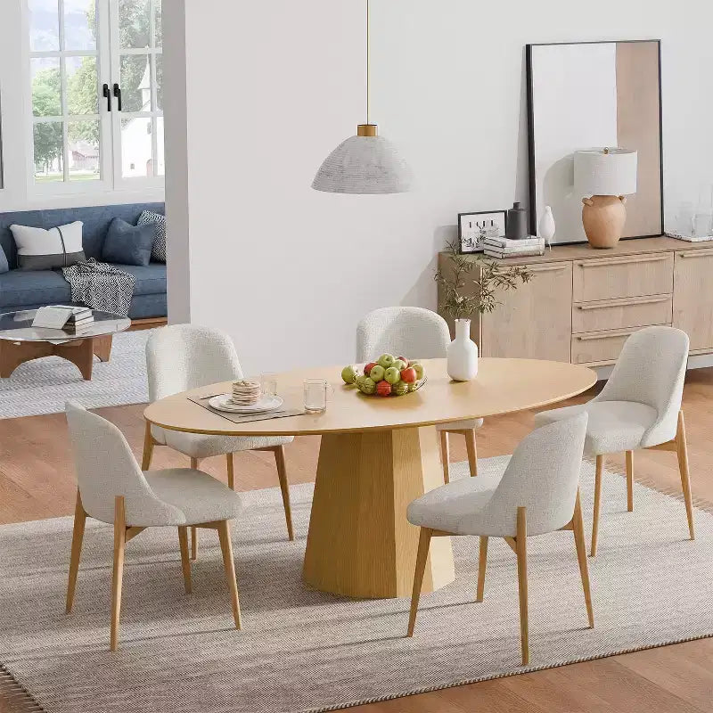 67-Inch Nordic Style Round Solid Wood Dining Table, Modern Simple Home Restaurant Large Round Table, Light Luxury Design