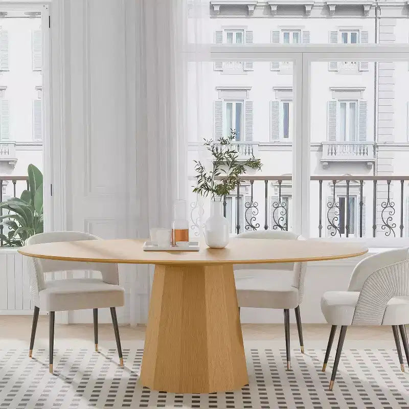 67-Inch Nordic Style Round Solid Wood Dining Table, Modern Simple Home Restaurant Large Round Table, Light Luxury Design