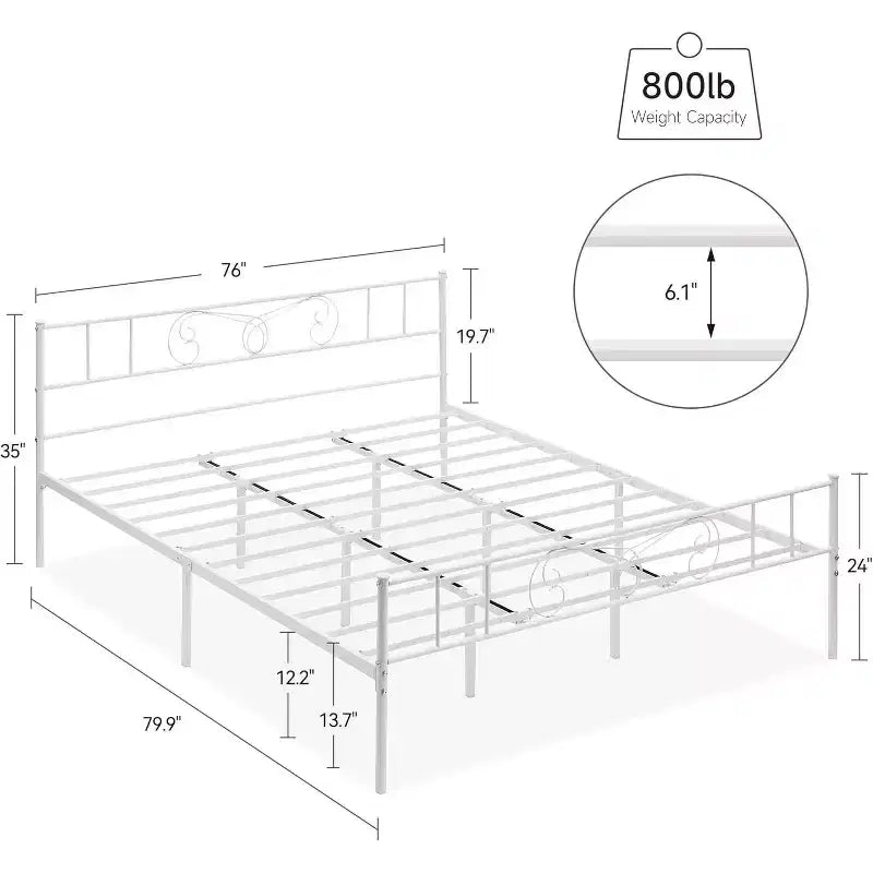 Metal King Bed Frames Platform Bed Frame, Iron-Art Headboard and Footboard, Steel Slats, Under Bed Storage, Noise Free, No Box Spring Needed, Black