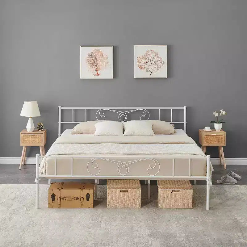 Metal King Bed Frames Platform Bed Frame, Iron-Art Headboard and Footboard, Steel Slats, Under Bed Storage, Noise Free, No Box Spring Needed, Black