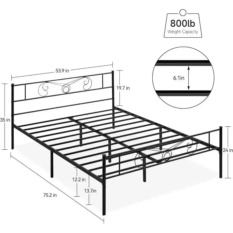 Metal King Bed Frames Platform Bed Frame, Iron-Art Headboard and Footboard, Steel Slats, Under Bed Storage, Noise Free, No Box Spring Needed, Black