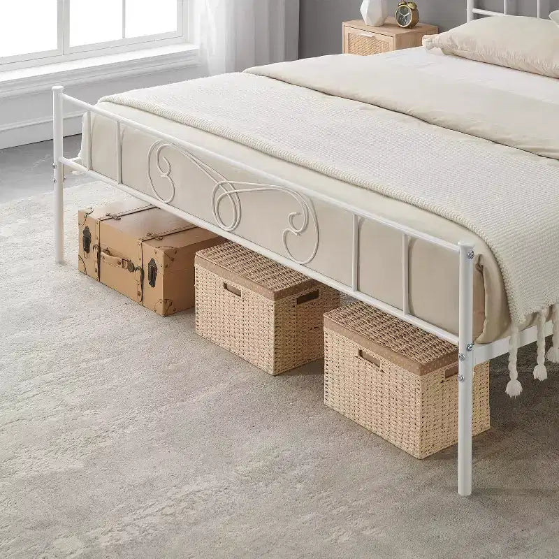 Metal King Bed Frames Platform Bed Frame, Iron-Art Headboard and Footboard, Steel Slats, Under Bed Storage, Noise Free, No Box Spring Needed, Black