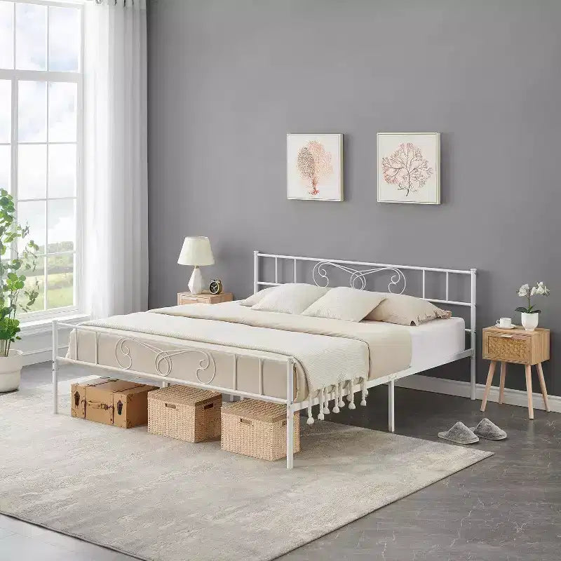Metal King Bed Frames Platform Bed Frame, Iron-Art Headboard and Footboard, Steel Slats, Under Bed Storage, Noise Free, No Box Spring Needed, Black