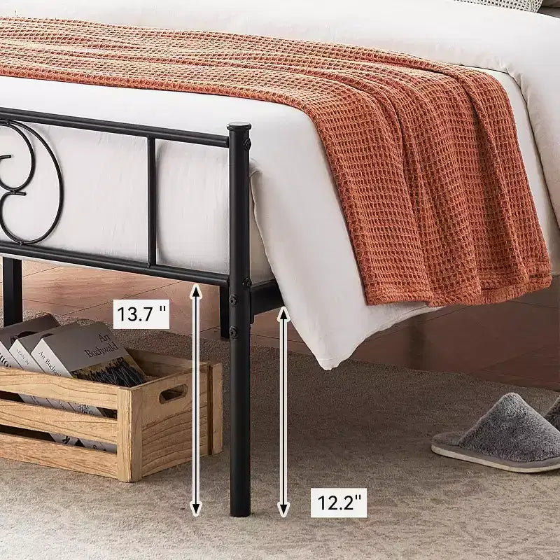 Metal King Bed Frames Platform Bed Frame, Iron-Art Headboard and Footboard, Steel Slats, Under Bed Storage, Noise Free, No Box Spring Needed, Black