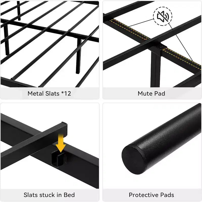 Metal King Bed Frames Platform Bed Frame, Iron-Art Headboard and Footboard, Steel Slats, Under Bed Storage, Noise Free, No Box Spring Needed, Black