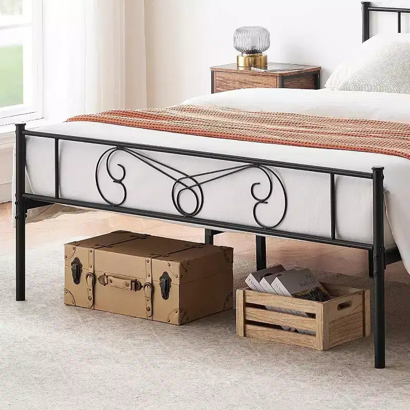 Metal King Bed Frames Platform Bed Frame, Iron-Art Headboard and Footboard, Steel Slats, Under Bed Storage, Noise Free, No Box Spring Needed, Black