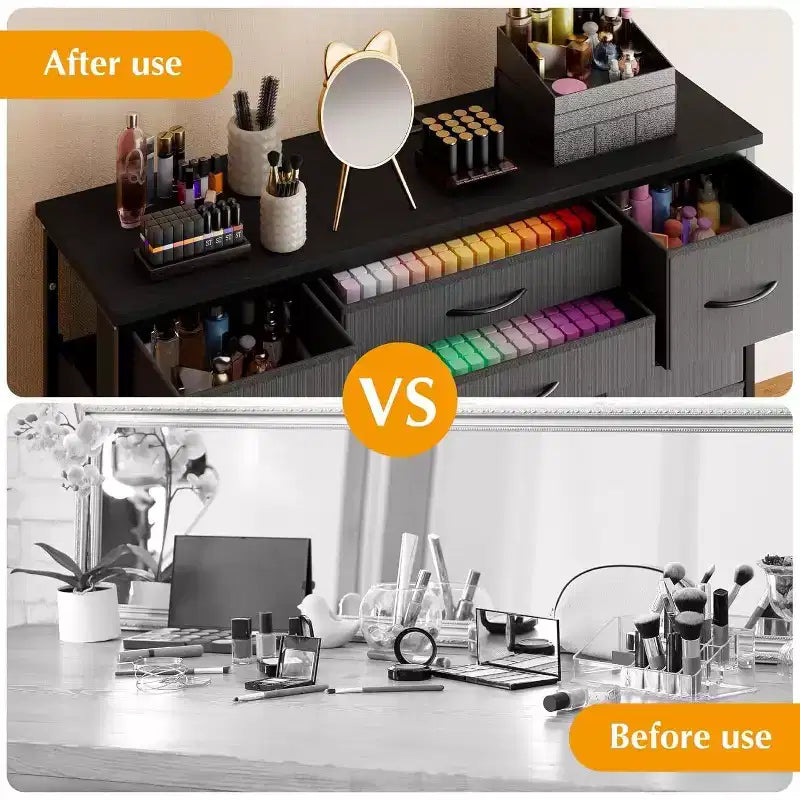 Commode à 10 tiroirs et meuble TV avec prise de courant, Rangement de chambre avec cadre en métal pour TV 55 pouces, Entrée, Placard