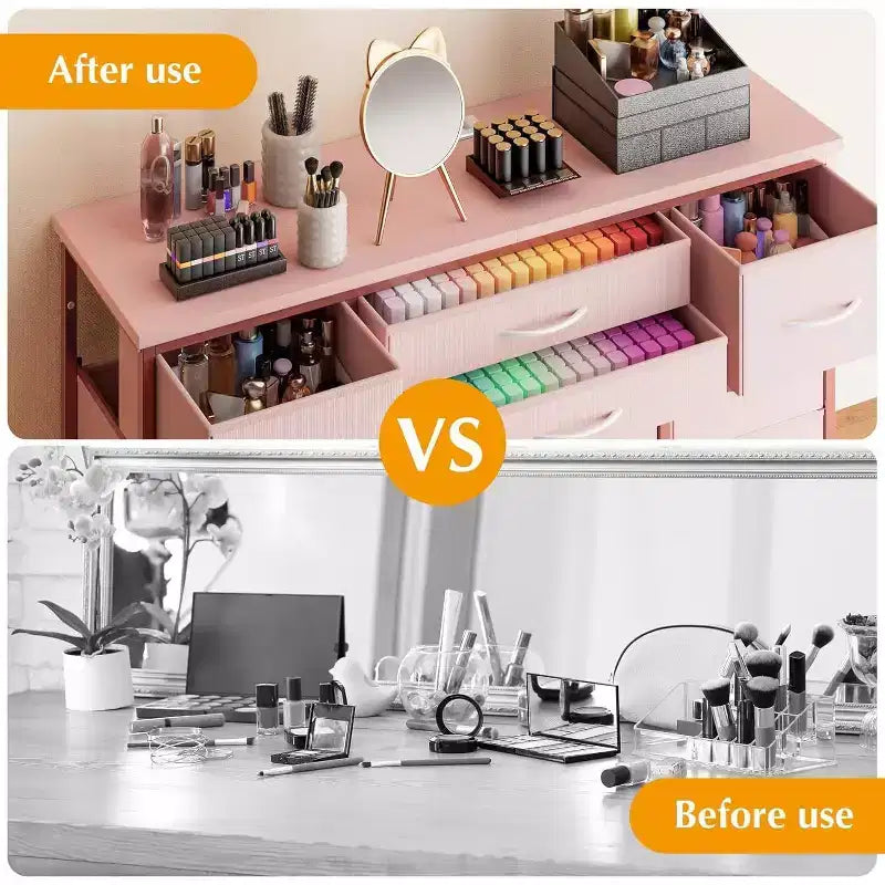 Commode à 10 tiroirs et meuble TV avec prise de courant, Rangement de chambre avec cadre en métal pour TV 55 pouces, Entrée, Placard