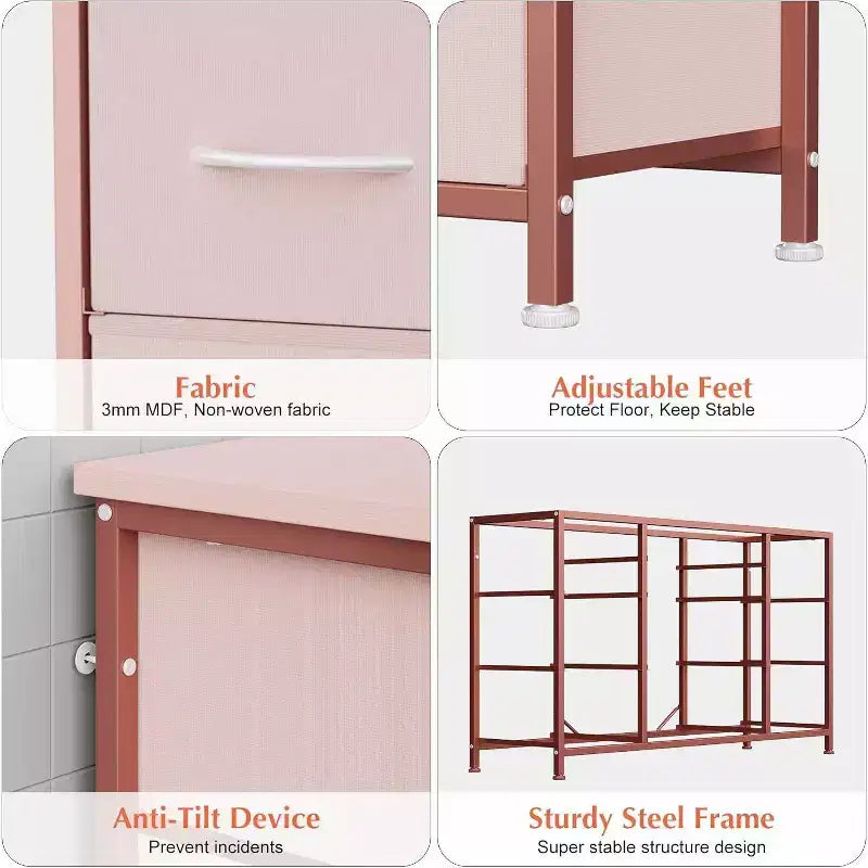 Commode à 10 tiroirs et meuble TV avec prise de courant, Rangement de chambre avec cadre en métal pour TV 55 pouces, Entrée, Placard