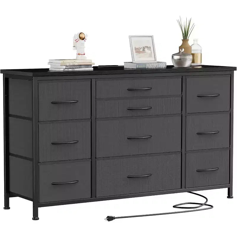 10-Drawer Dresser & TV Stand with Power Outlet, Bedroom Storage with Metal Frame for 55'' TV, Entryway, Closet