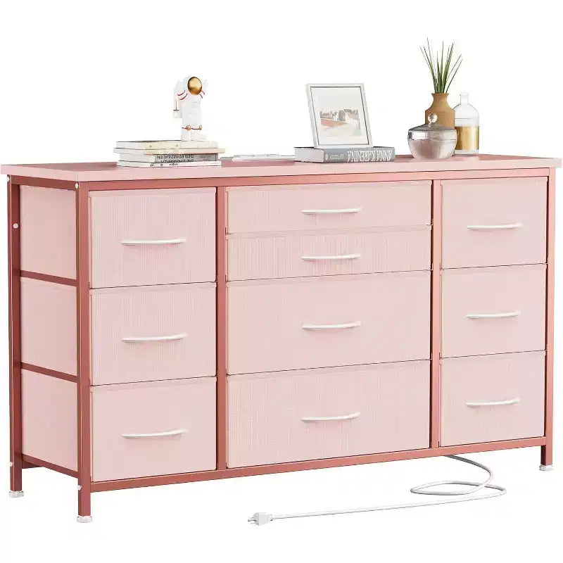 10-Drawer Dresser & TV Stand with Power Outlet, Bedroom Storage with Metal Frame for 55'' TV, Entryway, Closet