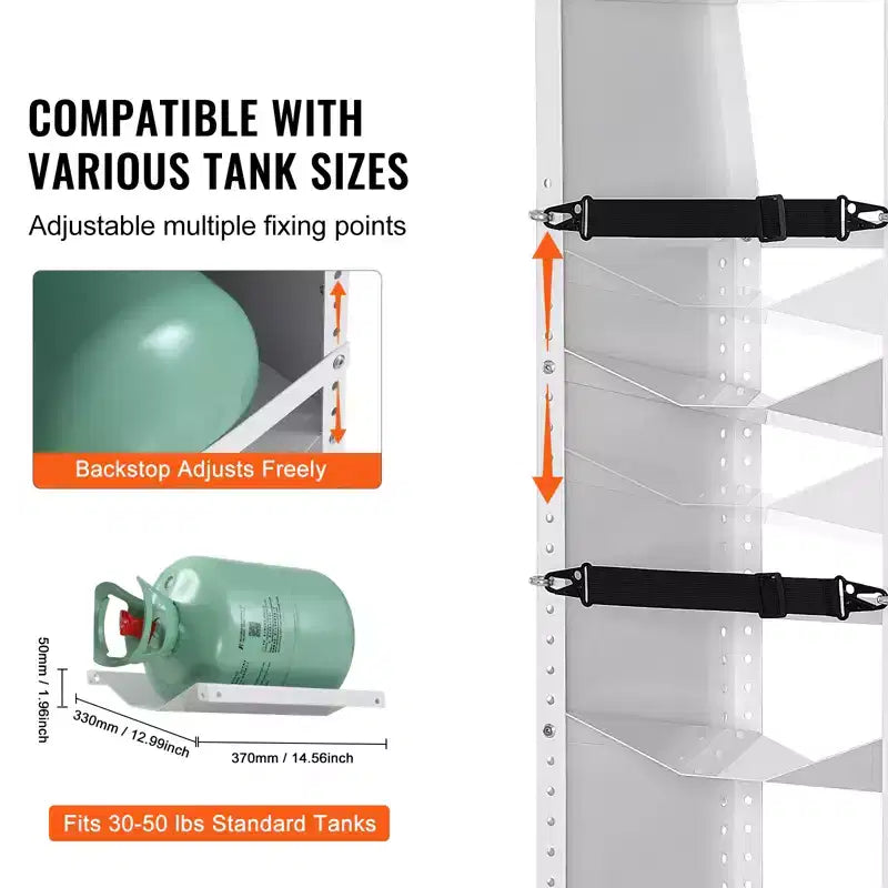 Refrigerant Tank Rack for 3 x 30-50lb Cylinders, 14.64"x13.97"x46.06", Gas Cylinder Storage