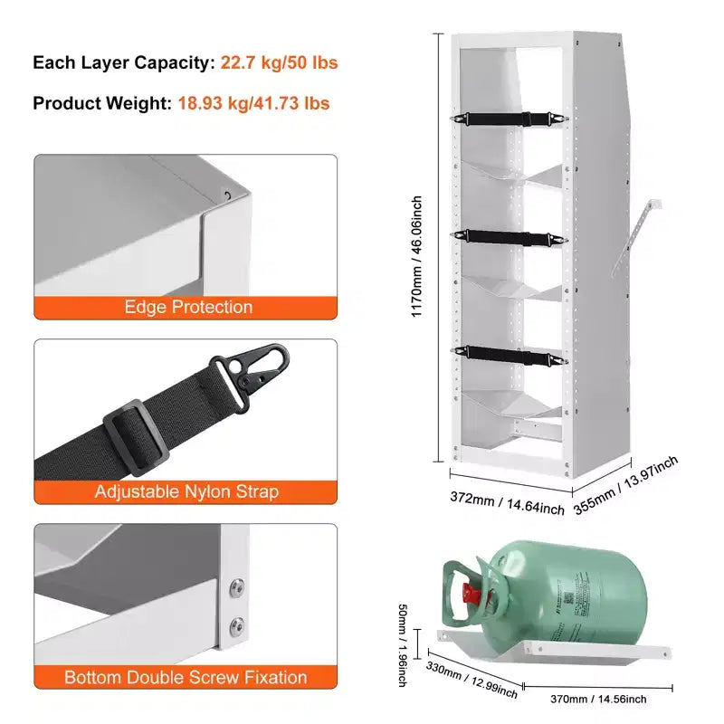 Support de réservoir de réfrigérant pour 3 bouteilles de 30 à 50 lb, 14,64"x13,97"x46,06", Rangement de bouteilles de gaz