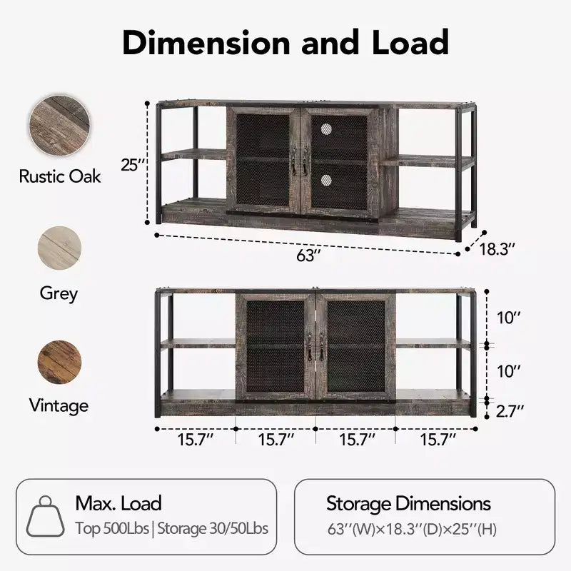 Farmhouse TV Stand for 65/75 Inch TVs, Entertainment Center With Storage Cabinet and Mesh Doors, Industrial Media Console Table for Living Room