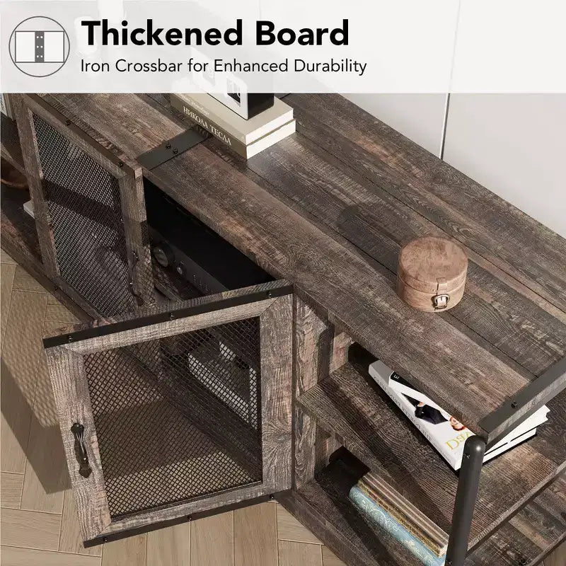 Farmhouse TV Stand for 65/75 Inch TVs, Entertainment Center With Storage Cabinet and Mesh Doors, Industrial Media Console Table for Living Room
