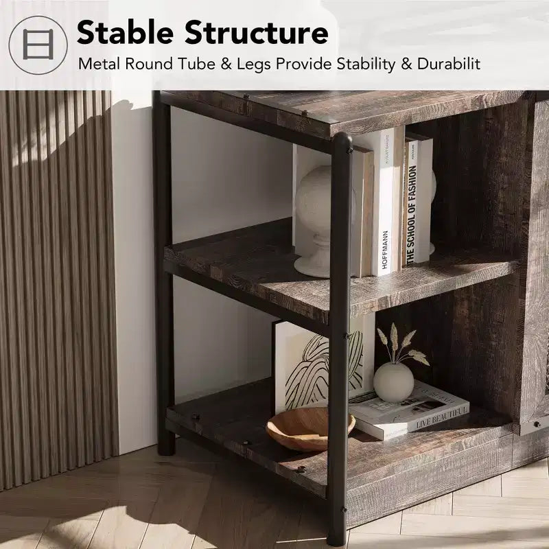 Farmhouse TV Stand for 65/75 Inch TVs, Entertainment Center With Storage Cabinet and Mesh Doors, Industrial Media Console Table for Living Room