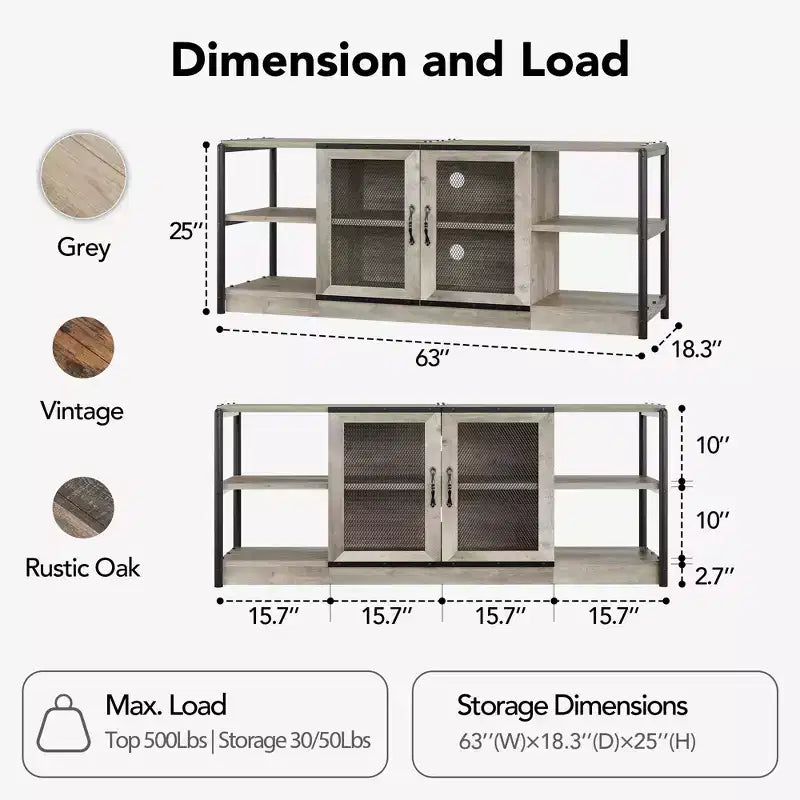 Farmhouse TV Stand for 65/75 Inch TVs, Entertainment Center With Storage Cabinet and Mesh Doors, Industrial Media Console Table for Living Room