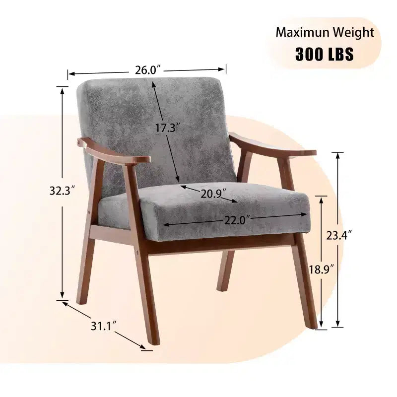 Accent Chair, Living Room Chairs with Solid Wood Frame, Mid Century Modern Chair Ergonomic Backrest for Bedroom, Reading Room