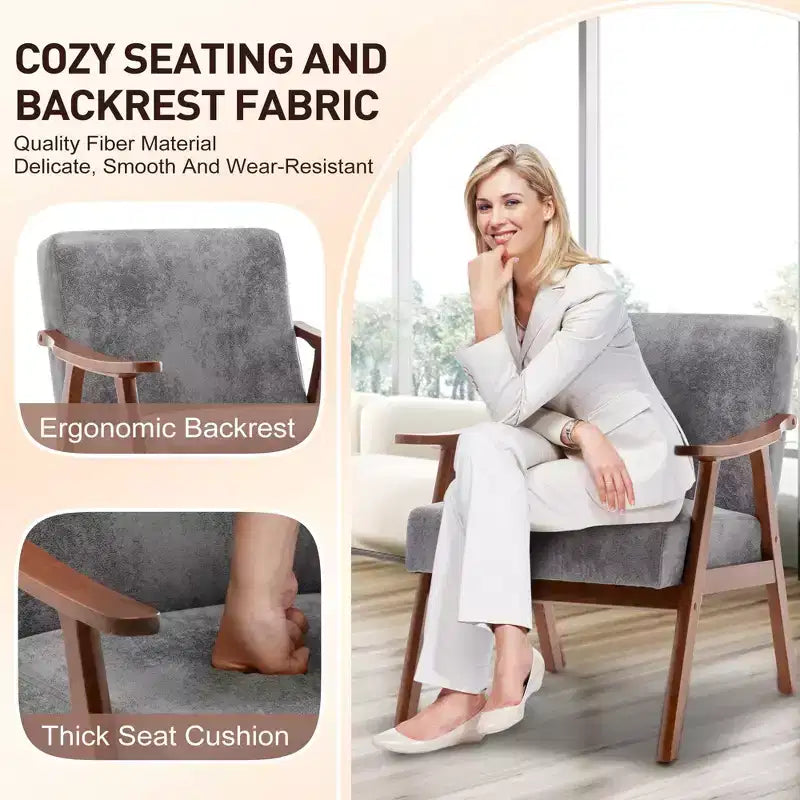 Accent Chair, Living Room Chairs with Solid Wood Frame, Mid Century Modern Chair Ergonomic Backrest for Bedroom, Reading Room
