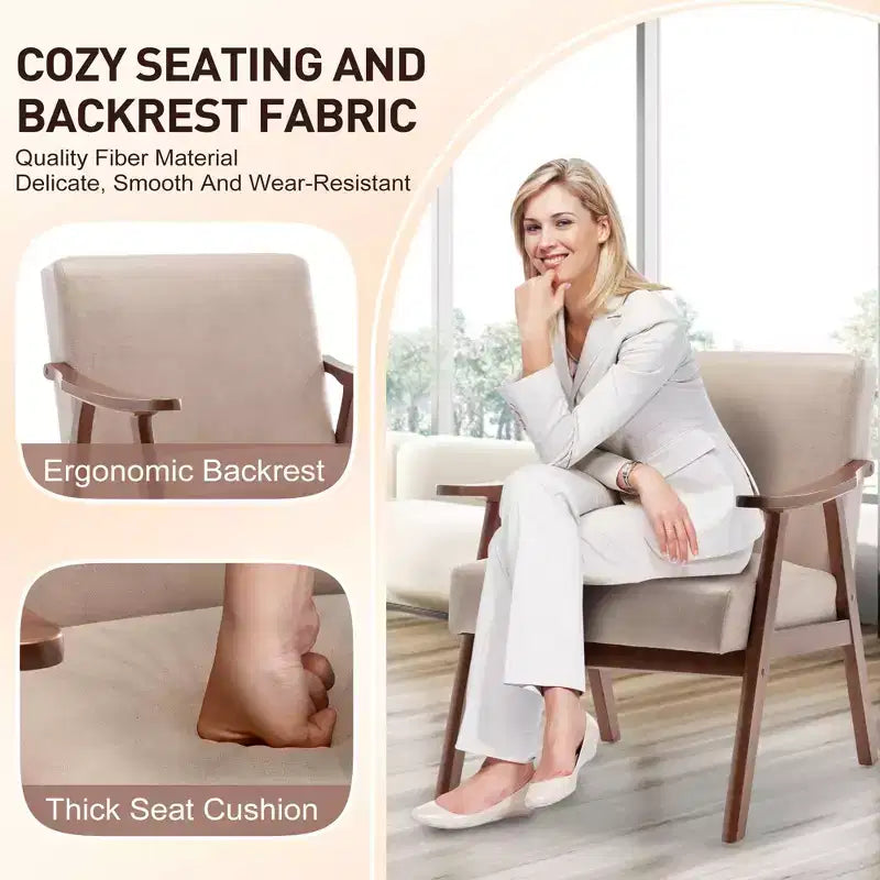 Accent Chair, Living Room Chairs with Solid Wood Frame, Mid Century Modern Chair Ergonomic Backrest for Bedroom, Reading Room