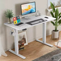 Bestier Electric Height - Adjustable Standing Desk: Spacious Splice Board Desktop, 2 Hooks & Cable Management Hole for Home Office - White