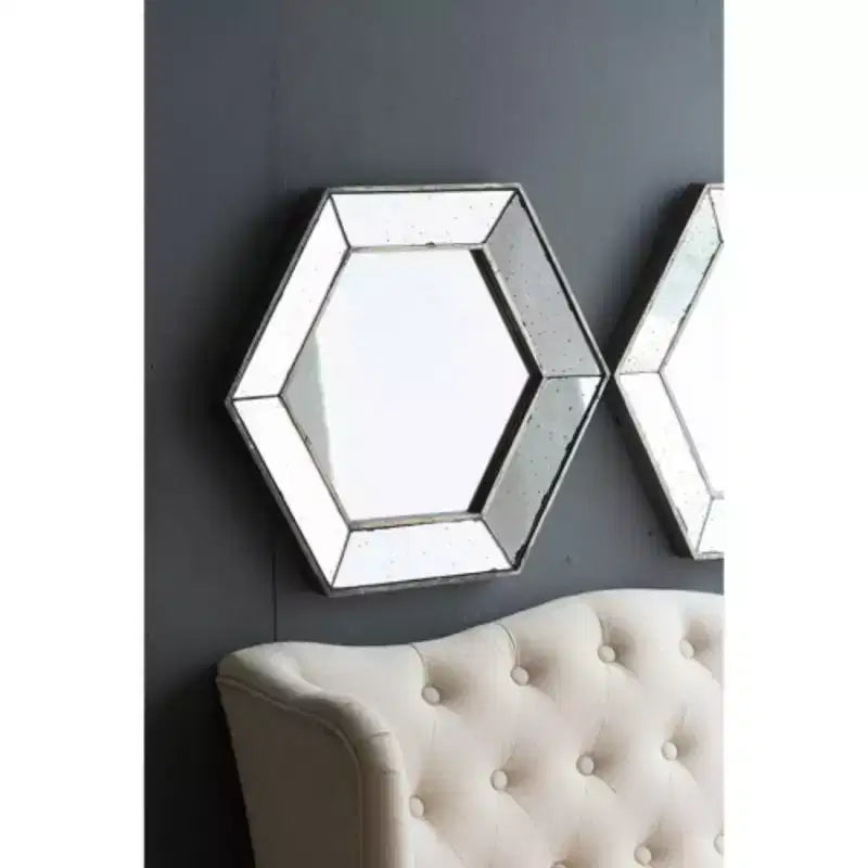 21 x 18 Hexagon Wall Mirror with Traditional Silver Finish, Home Decor Accent Mirror for Living Room, Entryway, Bedroom
