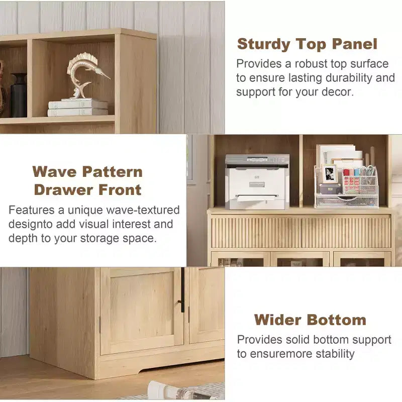 60" Tall Kitchen Pantry Cabinet with Glass Doors & Drawers, Living Room & Dining Room Storage