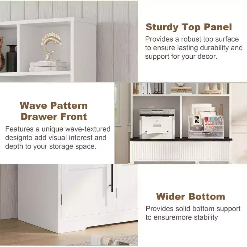60" Tall Kitchen Pantry Cabinet with Glass Doors & Drawers, Living Room & Dining Room Storage