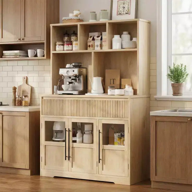 60" Tall Kitchen Pantry Cabinet with Glass Doors & Drawers, Living Room & Dining Room Storage