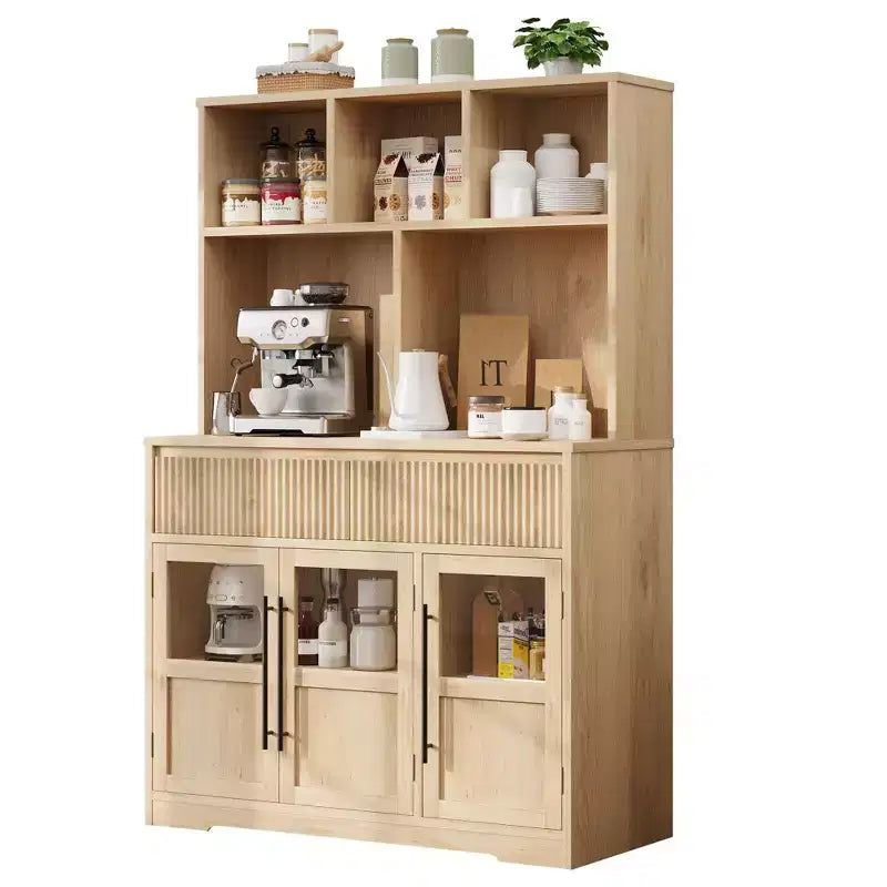 60" Tall Kitchen Pantry Cabinet with Glass Doors & Drawers, Living Room & Dining Room Storage