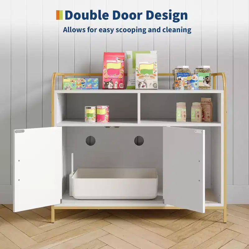 Meuble Cache-litière, Meuble de Rangement Multifonctionnel avec Porte Coulissante, Ventilation et Entrée Latérale