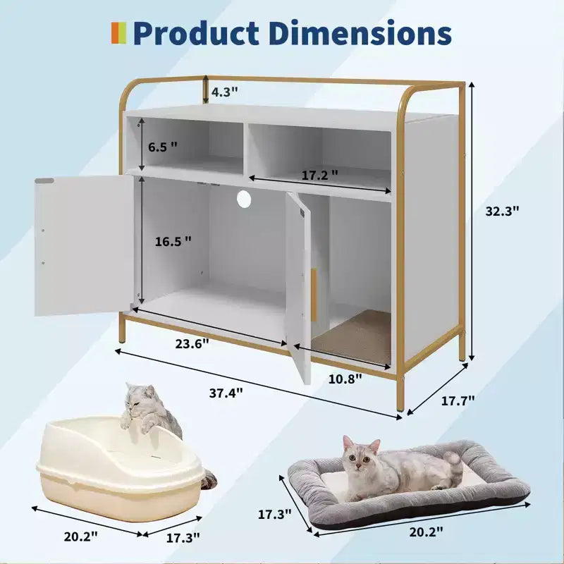 Meuble Cache-litière, Meuble de Rangement Multifonctionnel avec Porte Coulissante, Ventilation et Entrée Latérale
