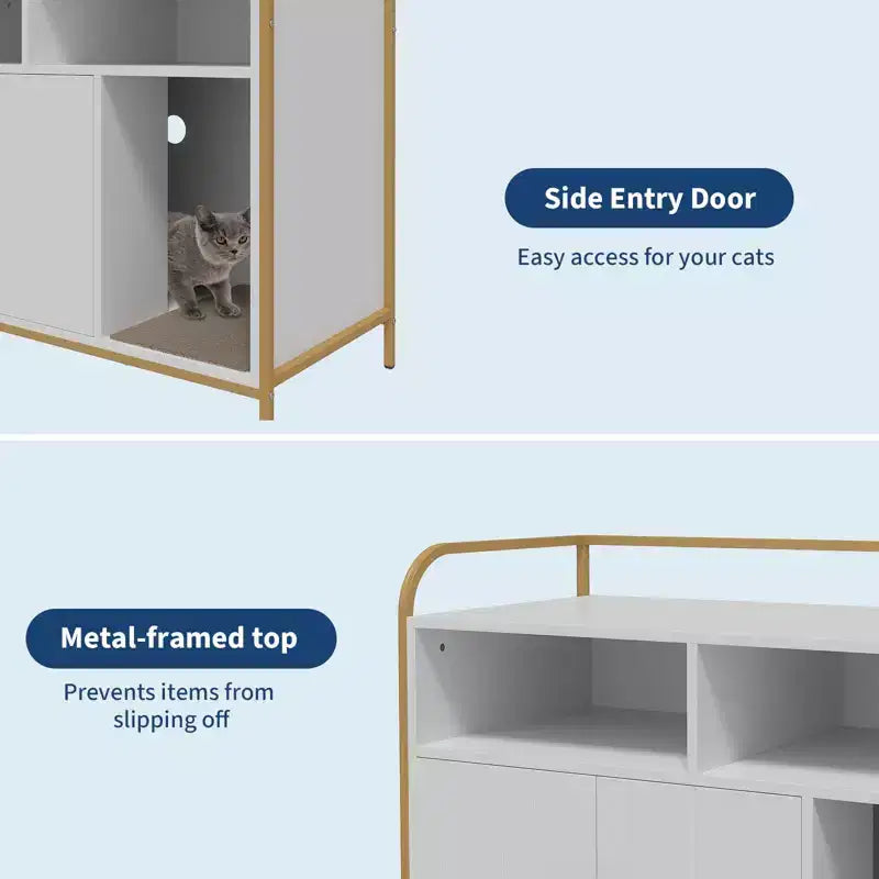 Meuble Cache-litière, Meuble de Rangement Multifonctionnel avec Porte Coulissante, Ventilation et Entrée Latérale