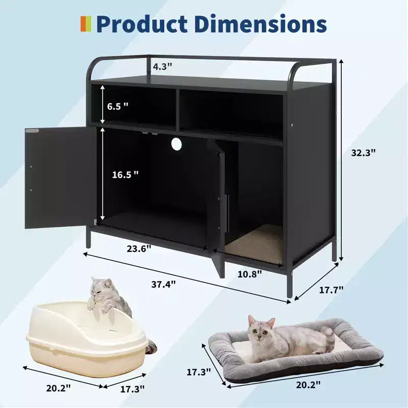 Meuble Cache-litière, Meuble de Rangement Multifonctionnel avec Porte Coulissante, Ventilation et Entrée Latérale