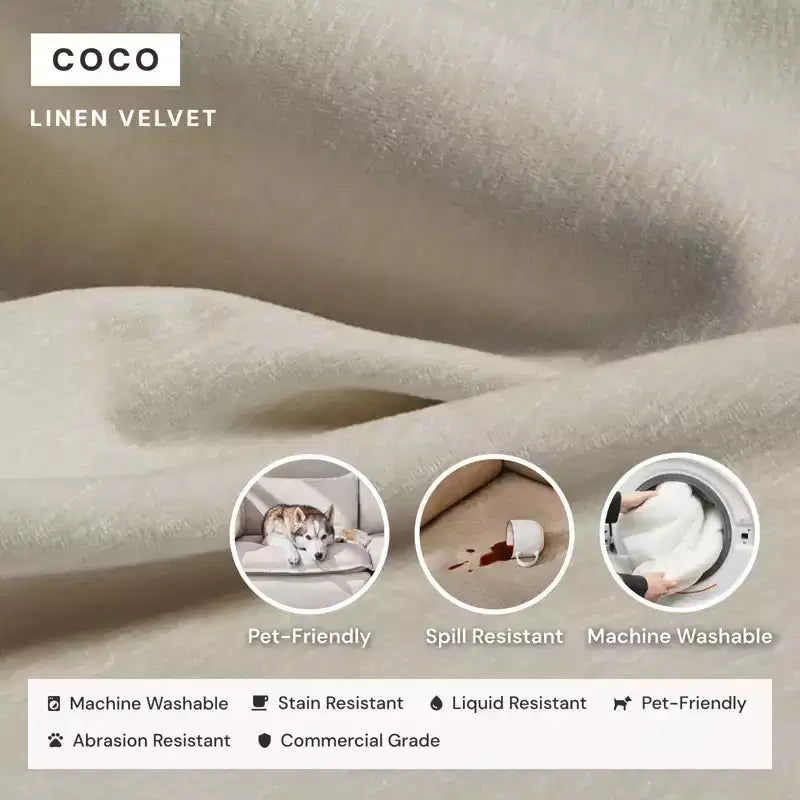 Canapé modulaire 3 places lavable avec pouf, assise en mousse à mémoire de forme et oreiller ergonomique