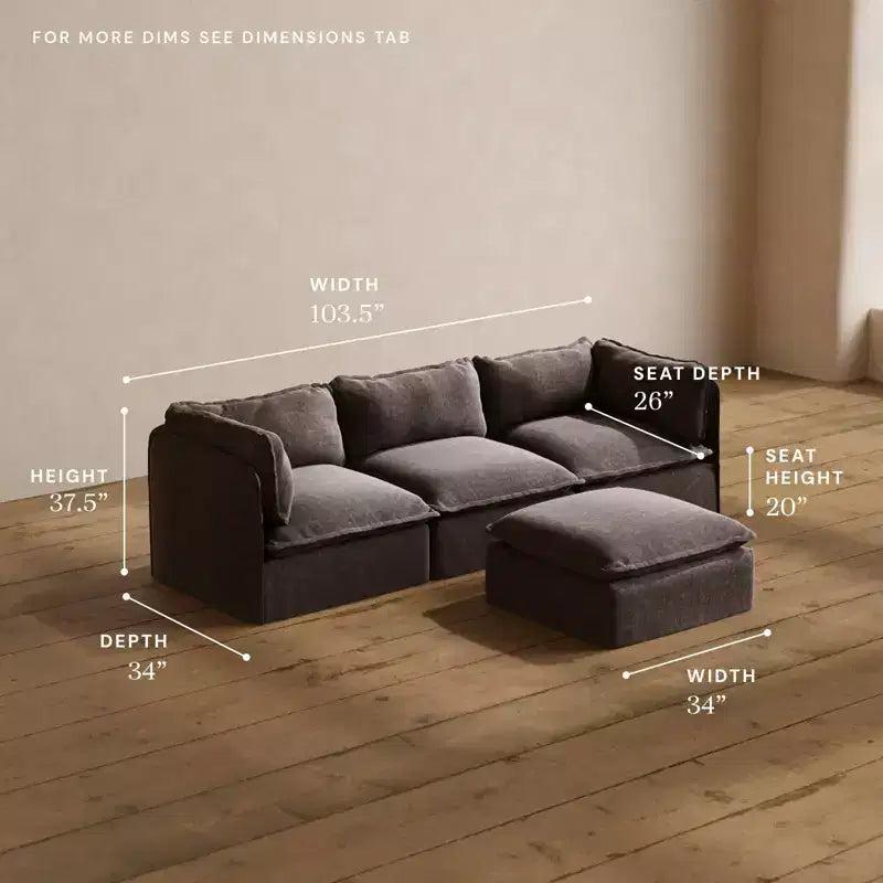 Modular Washable 3-Seater Sofa with Ottoman, Memory Foam Seat & Contour Pillow