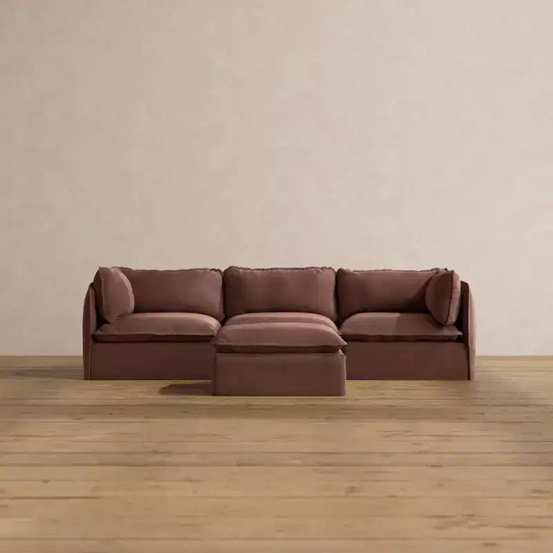 Modular Washable 3-Seater Sofa with Ottoman, Memory Foam Seat & Contour Pillow