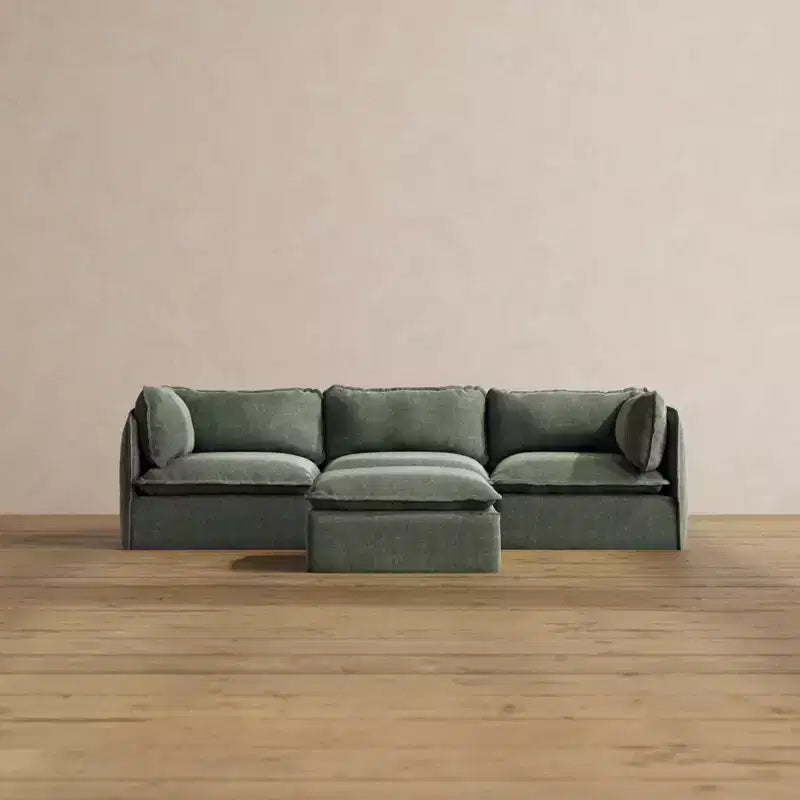 Modular Washable 3-Seater Sofa with Ottoman, Memory Foam Seat & Contour Pillow