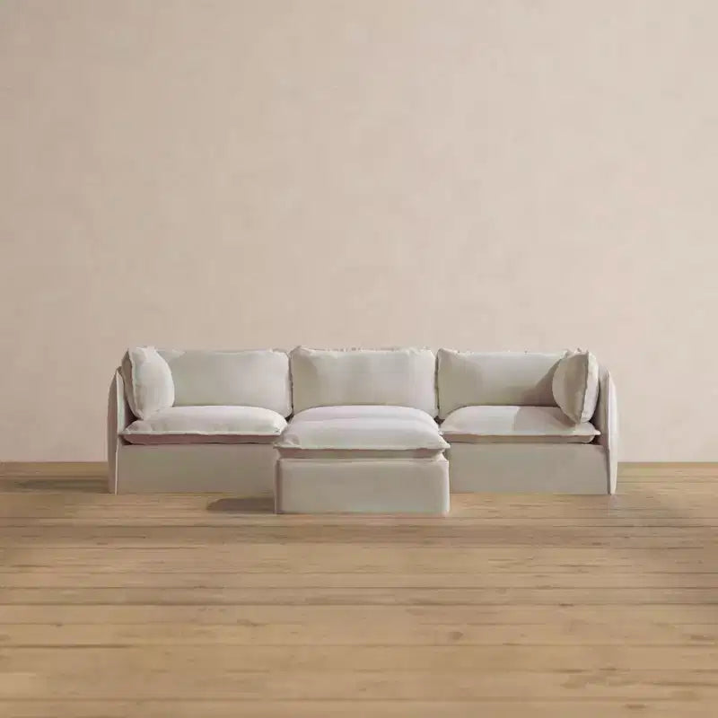 Modular Washable 3-Seater Sofa with Ottoman, Memory Foam Seat & Contour Pillow