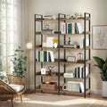 6-Tier Industrial Bookshelf, 67", Wooden Open Shelves & Metal Frame, Freestanding Storage