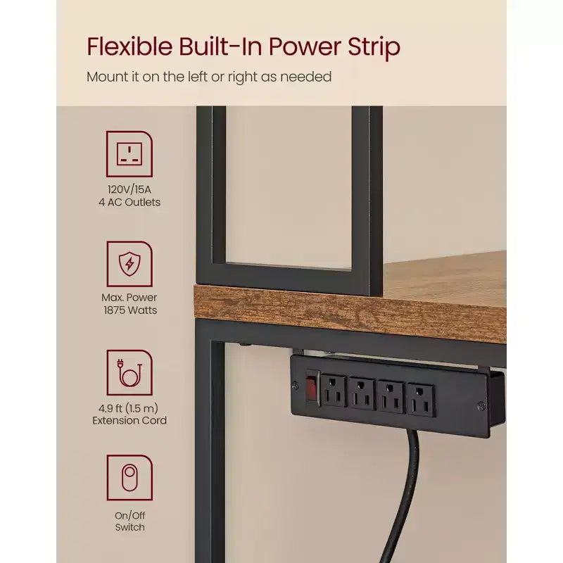 Kitchen Baker's Rack with Power Outlet, Coffee Bar 35.4" Worktop, Microwave Stand & 8 Hooks