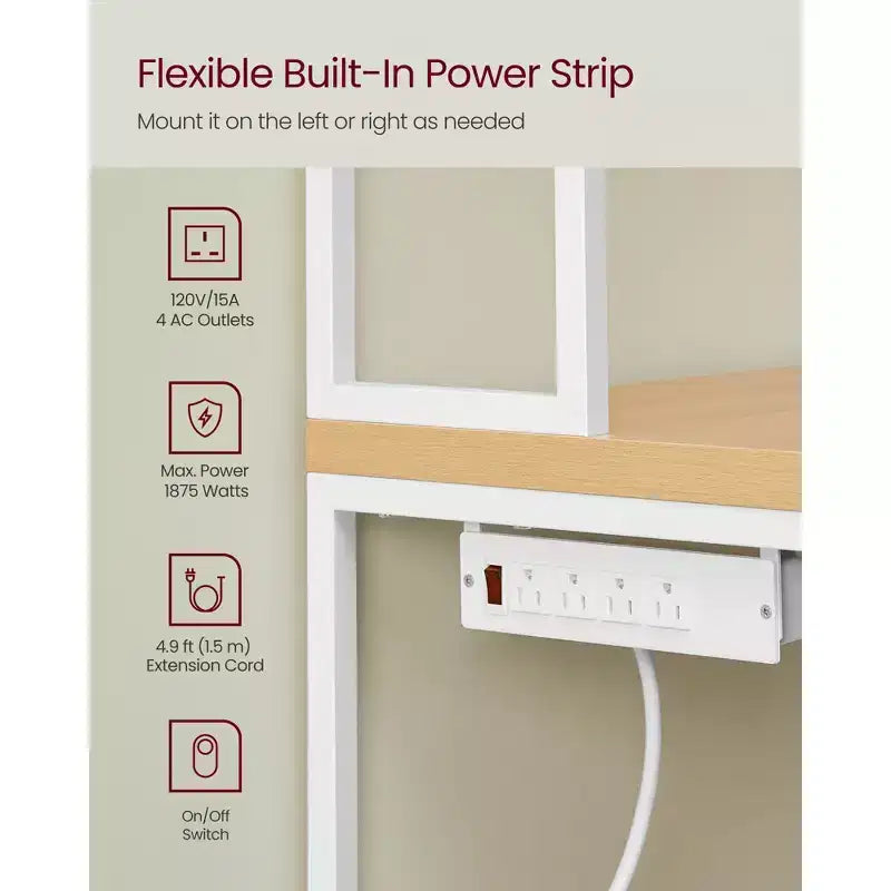 Kitchen Baker's Rack with Power Outlet, Coffee Bar 35.4" Worktop, Microwave Stand & 8 Hooks