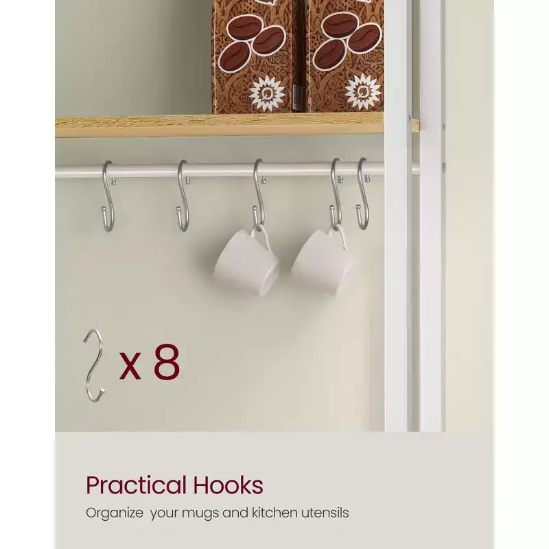 Kitchen Baker's Rack with Power Outlet, Coffee Bar 35.4" Worktop, Microwave Stand & 8 Hooks